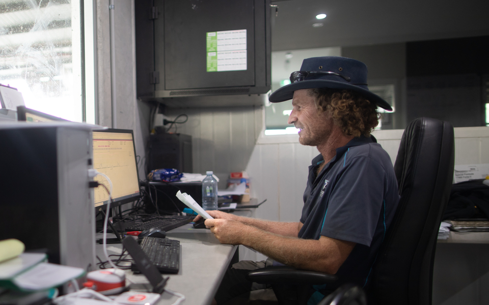 Farmer at the controls