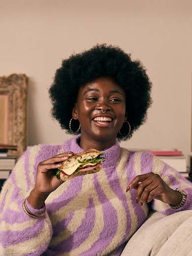 Woman eating a sandwich