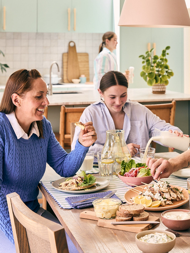 Family at the table with food
