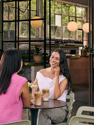 Women at a cafe drinking coffee