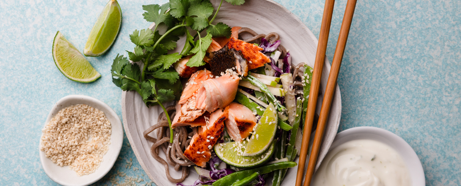 Grilled Salmon with Apple Lime and Yoghurt Slaw