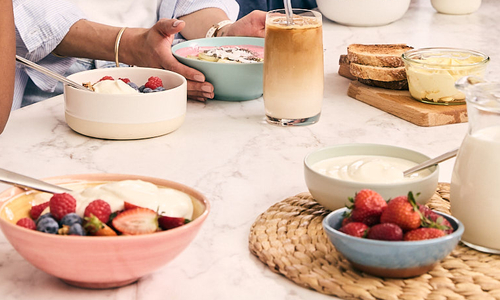 Young family eating breakfast