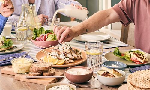 Family at the table with food