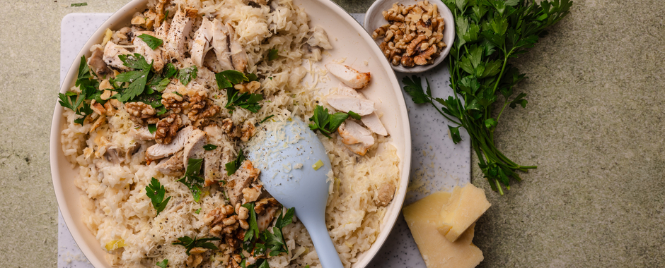 Chicken and Mushroom Risotto with Walnuts