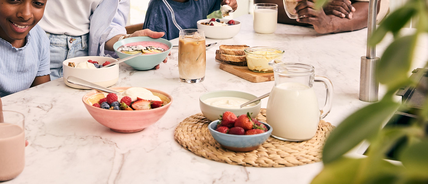 Young family eating breakfast