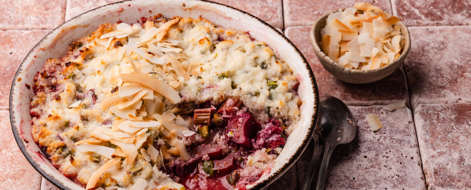 Gluten Free Rhubarb Ricotta and Coconut Crumble